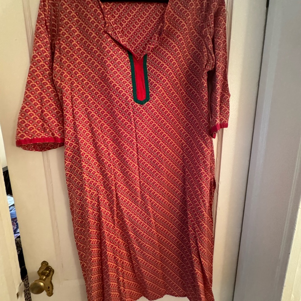 Red Cotton Print Kurta